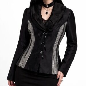 Black and Grey Patchwork Artsy Jacket With Ruffle Collar Size Medium